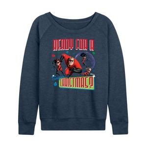 Women's - Disney - Ready For A Super Christmas Lightweight French Terry Wide Neck Long Sleeve Graphic Shirt - 1 of 4