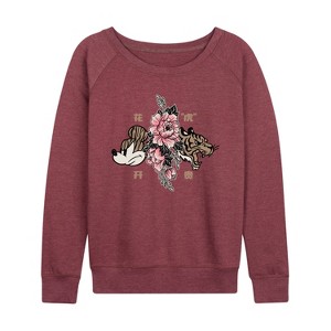 Women's - Disney - Mickey Year of The Tiger Design Lightweight French Terry Wide Neck Long Sleeve Shirt - 1 of 4