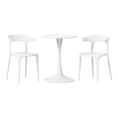 WestinTrends Playa 3-Piece Outdoor Metal Patio Dining Table Set With Stackable Modern Patio Side Chairs