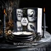 Elegant Goth Set of 4 Ceramic Mugs with Real Gold Trim, Black and White Halloween Coffee Cup Kitchen Gift - 3 of 4