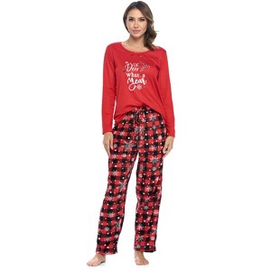 Casual Nights Women's Jersey Knit Long-Sleeve Top and Mircro Fleece Bottom Pajama Set - 1 of 4