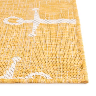 Yellow Octagon Outdoor Synthetic Rug with White Anchor Pattern