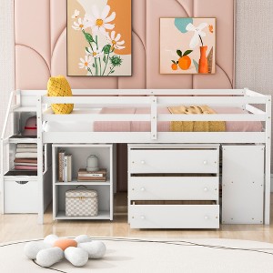 Full Size Loft Bed with Retractable Writing Desk and 3 Drawers - 1 of 4