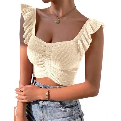 Womens Sleeveless Halter Crop Top Knit Sweater Vest Ribbed Camisole Tank Tops