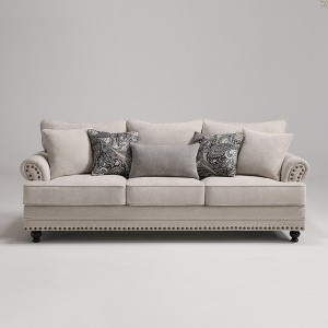 Farmhouse Beige Linen-like Sofa with Rolled Arm and Nailhead Trim, 3-Seater Couch for Living Room - 1 of 4
