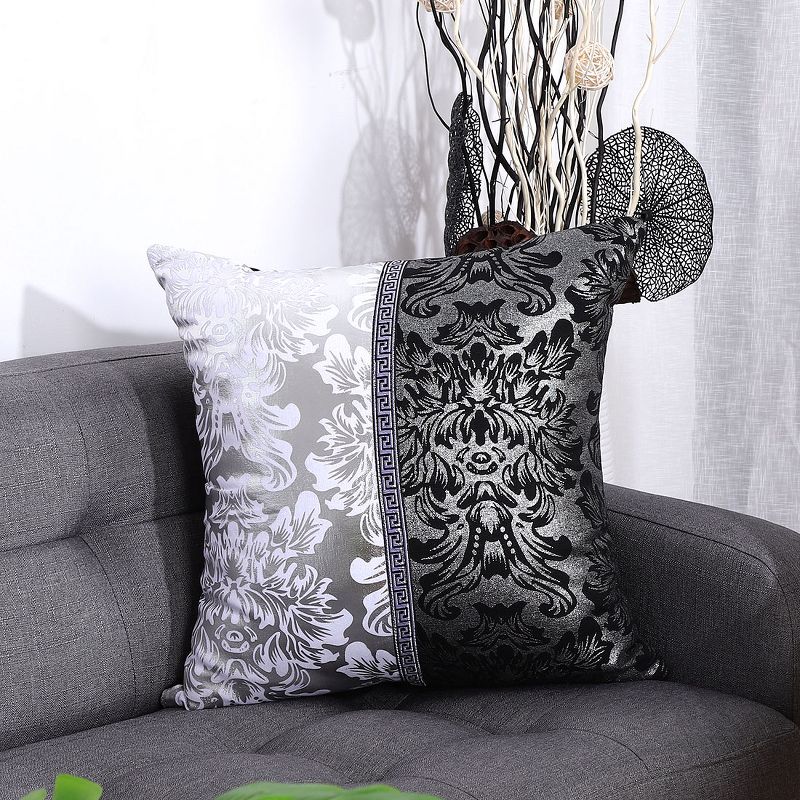 PiccoCasa Polyester Bed Sofa Decorative Pillow Cover Black Silver 18" x 18" 1 Pc, 2 of 9
