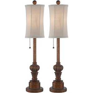 Regency Hill Traditional Buffet Table Lamps 28" Tall Set of 2 Warm Brown Wood Tone Fabric Drum Shade for Dining Room - 1 of 4