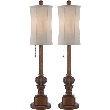 Regency Hill Traditional Buffet Table Lamps 28" Tall Set of 2 Warm Brown Wood Tone Fabric Drum Shade for Dining Room