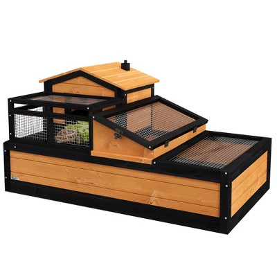 PawHut Big 3-Room Tortoise Habitat House with Balcony & 2 Stories, Wooden Indoor/Outdoor Tortoise Enclosure, Large Reptile Cage