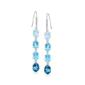 Ross-Simons 12.30 ct. t.w. London, Swiss and Sky Blue Topaz Drop Earrings With .20 ct. t.w. Diamonds in Sterling Silver - 1 of 4