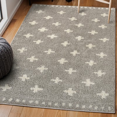 Gray and Ivory Geometric Shag Area Rug, 3x5 Feet