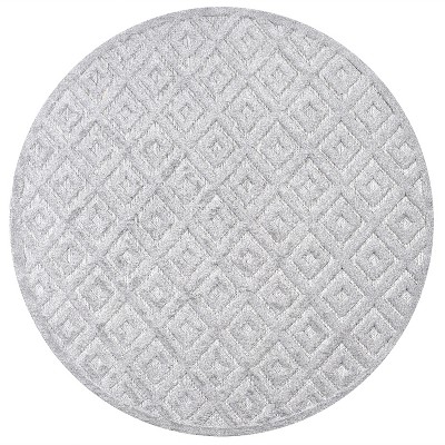 Light Gray Round Geometric Synthetic Indoor/Outdoor Rug
