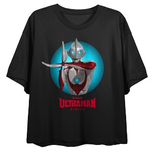 Ultraman Rising Ultraman Character Circle Crew Neck Short Sleeve Women's Black Crop Top - 1 of 4