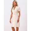 Allegra K Women's Short Sleeve Notched Lapel Slit Double Breasted Belted Work Blazer Dress - 2 of 4
