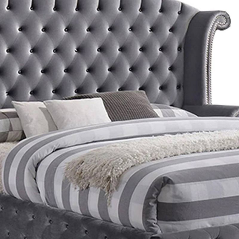 Rebekah Queen Bed Gray Fabric - Acme Furniture, 5 of 7