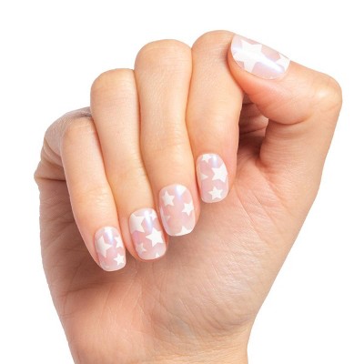 Olive &#38; June Press-On Fake Nails - Extra Short Squoval - Pink Goldfish Large Star - 42ct