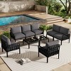 9 PCS Patio Conversation Set, Modern Sectional with 2 Square Glass Coffee Tables, Plastic Frame Chair with Polyester Cushion-Coolbibila - 2 of 4