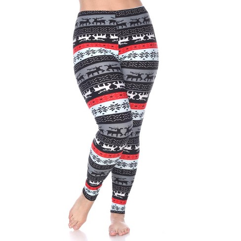Women's Plus Size Printed Leggings Grey/Red One Size Fits Most Plus - White  Mark