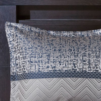 Navy and Gray Geometric Jacquard Queen Comforter Set
