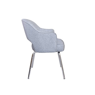 Sleek Gray Linen and Chrome Guest Chair with Fixed Arms