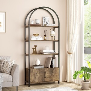 Arched Bookcase with Storage Doors, 71.5" Industrial Style, Sturdy Metal Frame & Quality Boards, Freestanding - 1 of 4