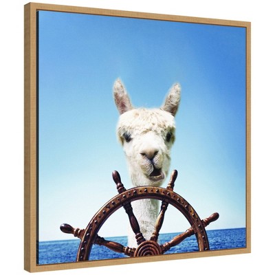 Kate & Laurel All Things Decor 22"x22" Sylvie Boat Animal Alpaca Framed Canvas by The Creative Bunch Studio Natural