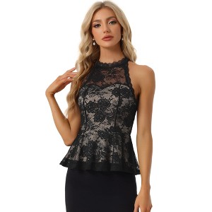 Allegra K Women's Floral Elegant Sweetheart Neck Sleeveless Blouses - 1 of 4