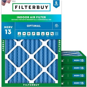 Filterbuy 20x22x2 Air Filter (5-Pack), Pleated MERV 13 Health Defense Replacement HVAC AC Furnace Filters (Actual Size: 19.50 x 21.50 x 1.75) - 1 of 4