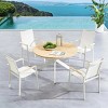 Round Planked Wood Top Outdoor Dining Set 4Piece Textured Mesh Chair Patio Furniture - 3 of 4