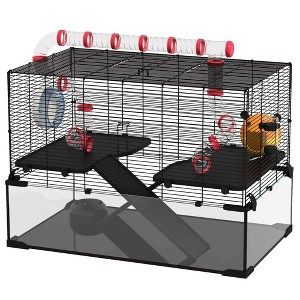 Skyzone 23.5" Black Hamster Cage with 3-Tier Design, Tempered Glass Basin, Wheel & Accessories for - 1 of 4