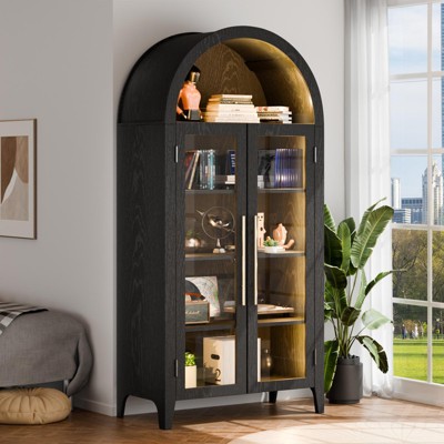 GlasFlength Decorative Storage Cabinets ,Wood Versatile Cupboard with Door and Adjustable Shelves for Kitchen, Bathroom, Black, 36"*18.1"*74.8"
