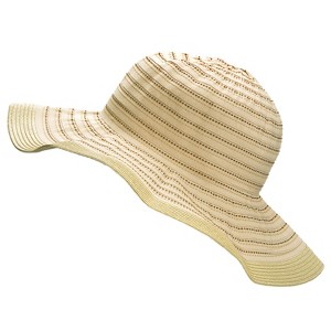 Womens Wide Brim Straw Embellished Floppy Hat, Stylish UV Sun Protection Beach Travel Hats - Tirrinia - 1 of 4
