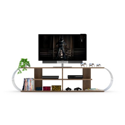 Vynxaria Mid-Century Modern TV Stand ¨C 68" Open Storage Unit with 4 Shelves