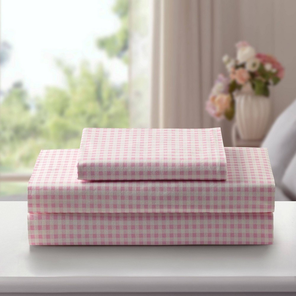 Photos - Bed Linen Laurel & Mayfair Twin Gingham Print Sheet Set Pink