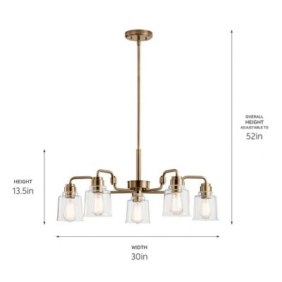 Weathered Brass 30" 5-Light Chandelier with Clear Glass