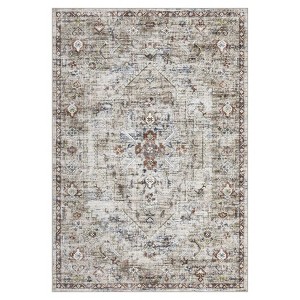 Washable Vintage Oriental Rug Non Slip Low Pile Rug Soft Throw Floor Cover Retro Printed Foldable Indoor Carpet for Living Room Bedroom Nursery - 1 of 4