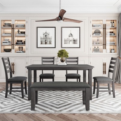 CENGHU Dining Room Table Set for 6, Kitchen Table and 4 Chairs with Bench, Rustic Wood Kitchen Table Set, for Dining Room