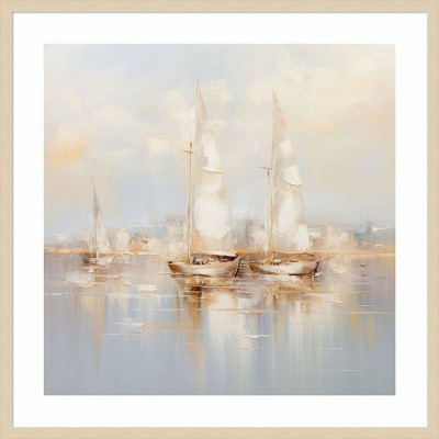 Gold Boats II 33" Svelte Natural Framed Wall Art Print