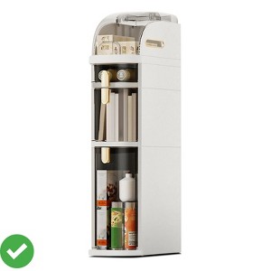 3/4 Tiers Slim Bathroom Storage Cabinet Waterproof Narrow Floor Bathroom Cabinet w/Wheels & Toilet Paper Holder - 1 of 4