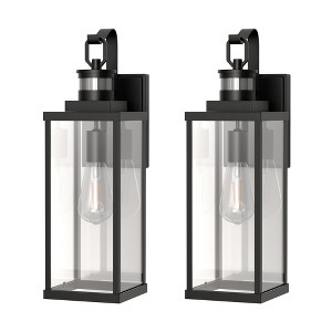DORESshop 2-Pack Outdoor Black Wall Lights with Glass Shades, 18-Inch, Motion & Light Sensor, E26 Sockets, Non-Integrated Bulbs - 1 of 4