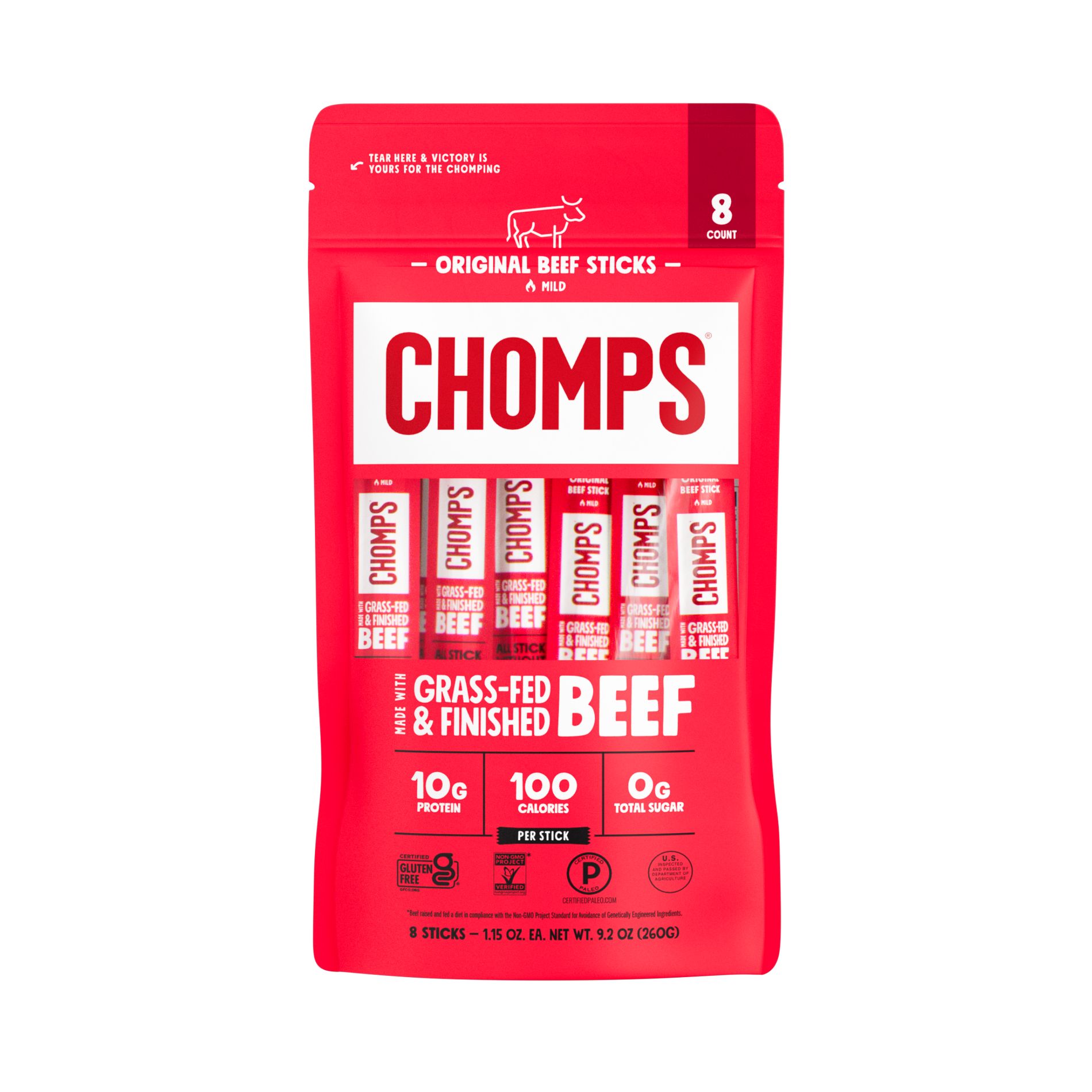 Chomps Snack Sticks Original Beef Meat Sticks - 9.2oz/8ct
