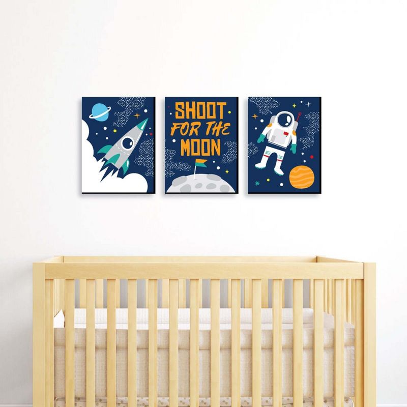 Big Dot of Happiness Blast Off to Outer Space - Rocket Ship Nursery Wall Art & Kids Room Decorations - Gift Ideas - 7.5 x 10 inches - Set of 3 Prints, 2 of 8