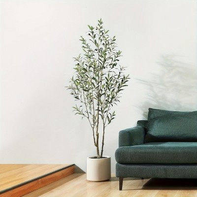 Syemin Artificial Plants 6 Ft Indoor Fake Olive Tree Artificial Olive Tree Large Olive Plant with Pot for Home Decoration Gift, Green, 6"*6"*42"