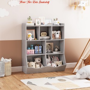 Three-Tier Kids Bookshelf and Bookcase w/ Toy Storage Cabinet, Classroom Storage Cabinet, White Bookshelf, Kids Classroom Cubbies - 1 of 4