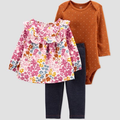 Image of Baby Girls' Floral Top & Bottom Set - Just One You® made by carter's Rust Red/Pink/Black 3M