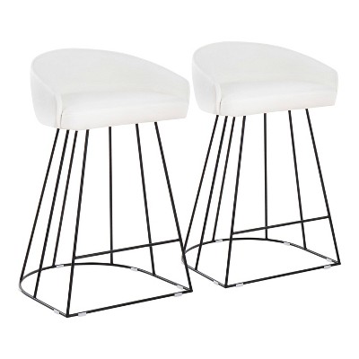 Set of 2 Canary Counter Height Barstools Velvet/Steel Black/White - LumiSource