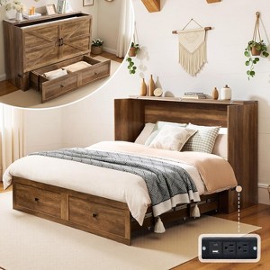 AMERLIFE Murphy Bed with Storage& Charging Station, Farmhouse Cabinet Bed, Noise-Free, for Guest Room, Apartment, or Office - 1 of 4