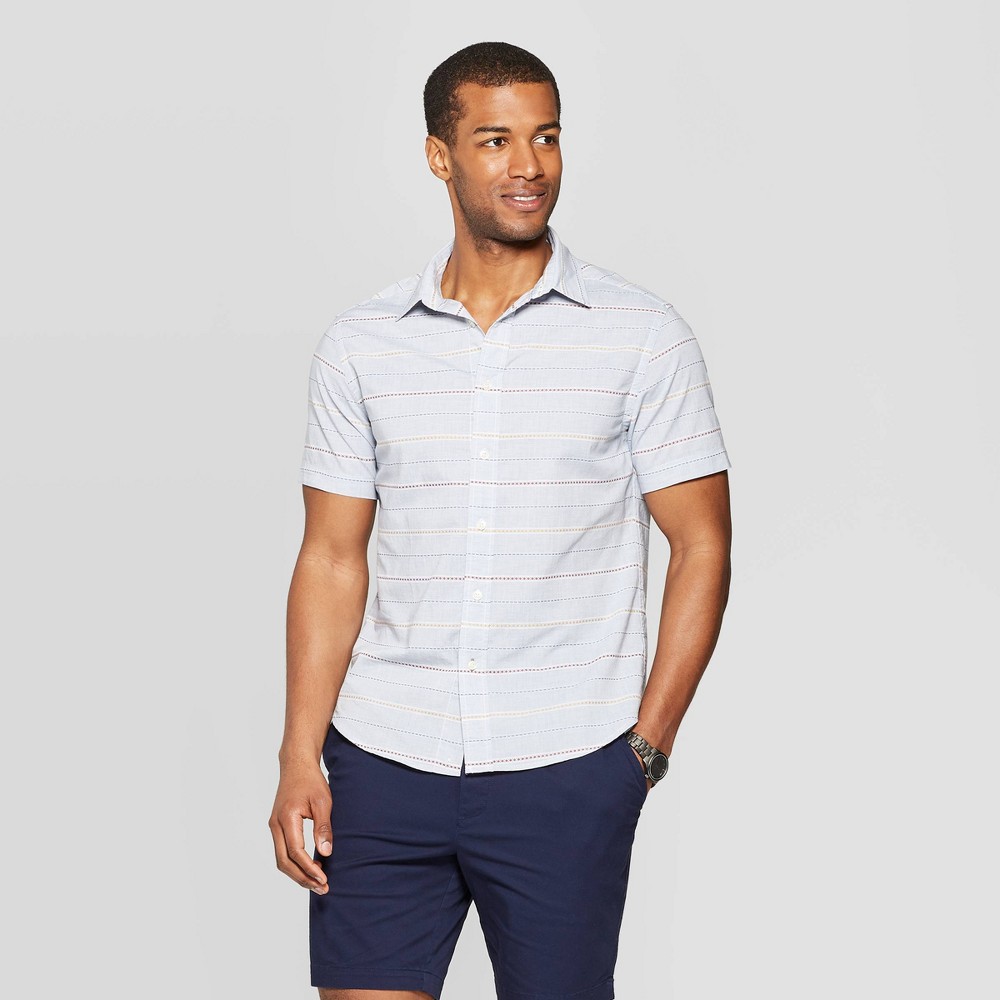 Men's Jacquard Short Sleeve Novelty Button-Down Shirt - Goodfellow & Co Horizon Blue S, Size: Small was $19.99 now $12.0 (40.0% off)