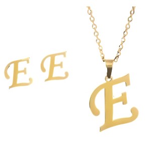 Initial Letter Pendant Necklace Earrings Set for Women Gold Plated Stainless Steel by Ginger Lyne - 1 of 4