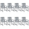 vidaXL 8X Solid Acacia Wood Patio Chairs with Cushions - Gray Garden Seating Set - 24"x22.4"x36.2" - 3 of 4